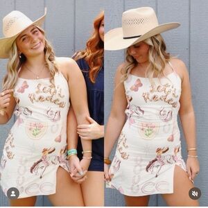 White Dress with let’s rodeo western and Horse Print